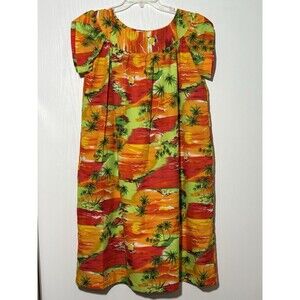 Made in Hawaii Mu'umu'u House Dress Womens 14 Orange Floral Tropical Vintage